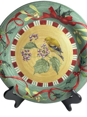 Lenox Winter Greetings Everyday Green Red Goldfinch Holiday Dinner Plate Retired
